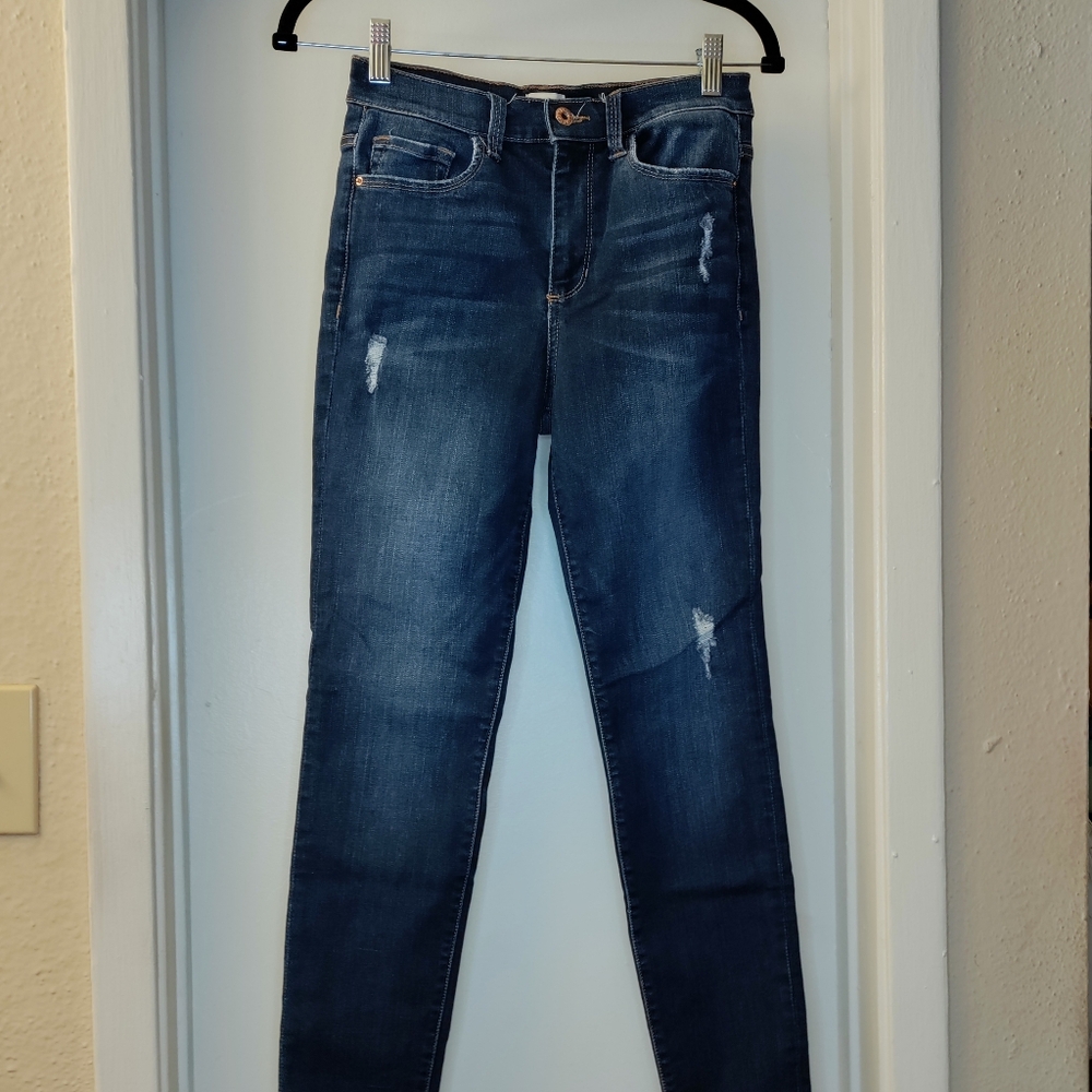 Fashion Nova Dark Wash High-Waisted Distressed Skinny Jeans
